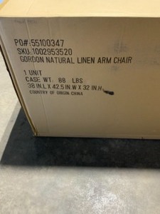 lot 47 image: HOME DECORATORS COLLECTION GORDON NATURAL LINEN ARM CHAIR. SEE PICTURES