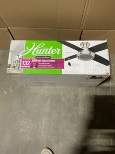lot 55 image: HUNTER DEMPSEY 52 IN. LOW PROFILE NO LIGHT INDOOR BRUSHED NICKEL CEILING FAN WITH REMOTE CONTROL. SEE PICTURES