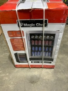 lot 77 image: MAGIC CHEF BEVERAGE 23.4 IN. 154 (12OZ.) CAN BEVERAGE COOLER, STAINLESS STEEL. SEE PICTURES