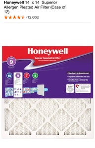 HONEYWELL 14 X 14 SUPERIOR ALLERGEN PLEATED AIR FILTER (CASE OF 12). SEE PICTURES
