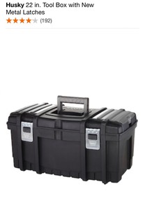 HUSKY 22 IN. TOOL BOX WITH NEW METAL LATCHES & HUSKY TOOLS. VARIOUS CONDITIONS. SEE PICTURES