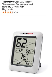 THERMOPRO GRAY LCD INDOOR THERMOMETER TEMPERATURE AND HUMIDITY MONITOR WITH HYGROMETER. SEE PICTURES