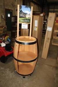 lot 133 image: Chateau Ste. Michelle Winery Wood Wine Barrel Display Cart 3-tier 20Dx63H