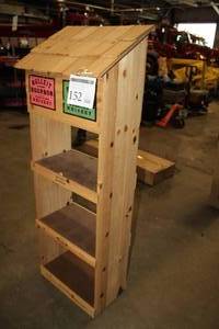 lot 152 image: Bulleit Bourbon Frontier Whiskey Wood Display 3-tier 22-12Wx14-12Dx60H