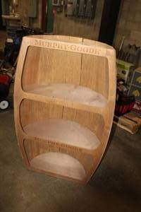 lot 150 image: Murphy-Goode Wood Barrel Display 4-tier 22Wx12Dx46H
