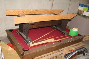 lot 30 image: Pool Table (unassembled)  with Pool Cues, Pool Balls, Ball Rack