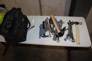 lot 84 image: Tool Bag 13Lx9Wx10H  with Hand Tools - Hammers, Combination Wrenches, Putty Knives, Misc. Hand Tools