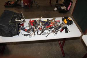 lot 86 image: Tool Bag 13Lx9Wx10H  with Hand Tools - Wrenches, Pliers, Screwdrivers, Tape Meaure, Misc. Hand Tools