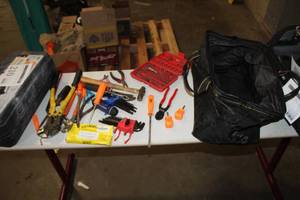 lot 72 image: Tool Bag Black 16Lx9Wx9H  with Hand Tools - Pliers, Hex Wrenches, Hammer, Driver Set, Misc. Hand Tools