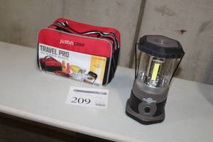 lot 209 image: Justincase Travel Pro Roadside Emergency Kit, Guidesman Lantern