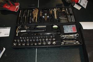 lot 68 image: Tool Set  with Sockets, Wrenches, Hammer, Pliers, Ratchet, Plastic Case