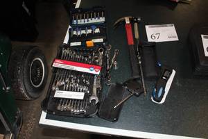lot 67 image: Hand Tools  with Hyper Touch Wrenches 20-piece Combination12-piece Stubby Combination, Hammer, Router Bit Set in Case, Gauges, Accut-brite DuraPRO