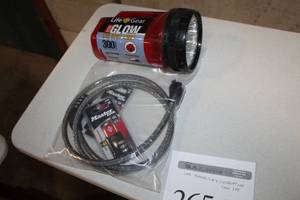 lot 265 image: Life Gear LED Spotlight Flashlight, Master Combination Lock Set, Wire combination Lock