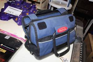 lot 286 image: Rubbermaid Tool Bag 14Lx5Wx10H  with Hammer, Clamps, Misc. Tools and Hardware