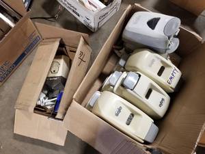 lot 374 image: Lot of (12) GoJo Wall-Mount Push Type Soap Dispensers 800  with Accessories