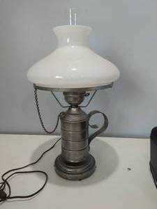 lot 259 image: Oil Lamp With Hurricane Lamp Shade