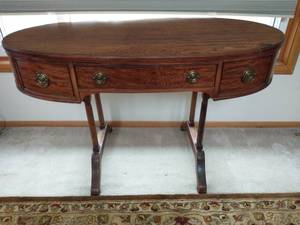 lot 111 image: Vintage Saginaw Furniture Desk with Three Drawers