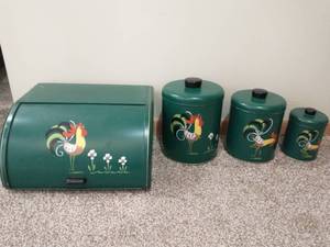 lot 217 image: Vintage Ransburg Metal Canister Set and Bread Box