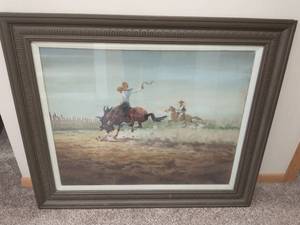 lot 226 image: Large Framed Tarallo Cowboy Canvas