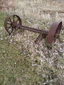 lot 374 image: Antique Wagon Axle With Wheels