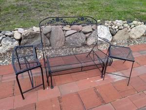 lot 377 image: Outdoor Patio Rocking Bench With Two Tables