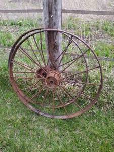 lot 455 image: Two Vintage Wagon Wheels