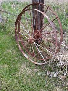 lot 454 image: Two Vintage Wagon Wheels
