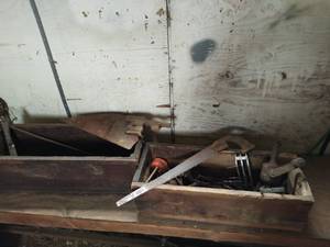 lot 646 image: Two Wood Boxes with Vintage Tools