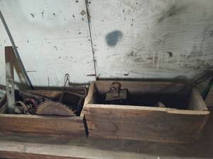 lot 647 image: Two Wood Boxes with Vintage Tools