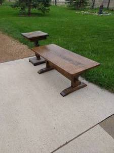 lot 605 image: Handmade Wood Coffee Table and End Table