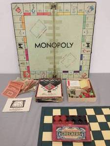 lot 5 image: Antique Monopoly Game (1937) and Vintage Checkers Set