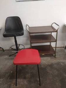Vintage Chair, Stool, and Cosco Rolling Cart