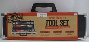 lot 810 image: Just Grilling 8-Piece BBQ Grill Tool Set - Tongs Fork Spatula Skewers