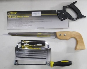 lot 807 image: Steel Grip Saw 3-Pack - 14 In Mitre Saw, 6-12 In Coping Saw, and 12 Compass Saw - New
