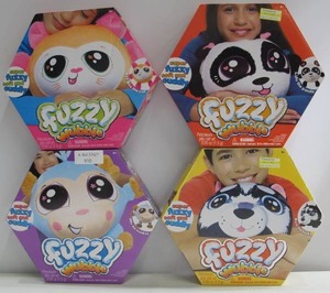lot 910 image: 4 Piece Fuzzy Wubble Fuzzy Pillow Set - Dog, Cat, Monkey, and Panda