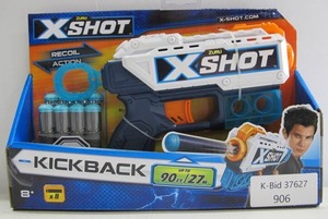 lot 906 image: Xshot Kickback Toy Blaster with 8 Darts Nerf Clone