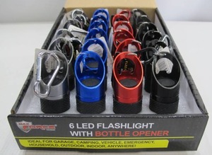 lot 902 image: 24-Pack MAX FORCE Mini 6 LED Flashlights with Bottle Opener - Assorted Colors