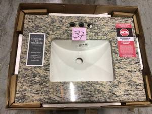 25 in. W x 19 in. D Granite Vanity Top in Santa Cecilia with White Single Trough Sink Customer Returns See Pictures&nbsp