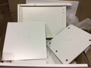 1-Drawer and 1-Cabinet White Wood Nightstand (15 in. W x 15 in. D x 23.5 in. H ) Customer Returns See Pictures&nbsp