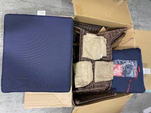 Cambridge Brown Wicker Outdoor Patio Lounge Chair with CushionGuard Midnight Navy Blue Cushions by Hampton Bay