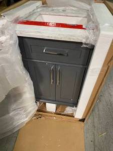 Sonoma 24 in. W x 20.25 in. D Vanity in Dark Charcoal with Carrara Marble Top with White Sinks by Home Decorators Collection