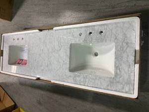 73 in. W x 22 in. D Marble Double Trough Sink Vanity Top in Carrara by Home Decorators Collection