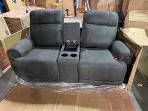 Austere Gray Double Power Reclining Loveseat with Console