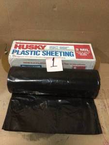 lot 1 image: HUSKY 10 ft. x 100 ft. Black 2 mil Plastic Sheeting Customer Returns See Pictures