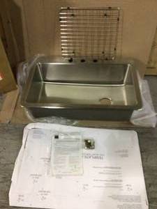 lot 5 image: Avenue Drop-inUndermount Stainless Steel 33 in. Single Bowl Kitchen Sink with Bottom Grid by Elkay Customer Returns See Pictures