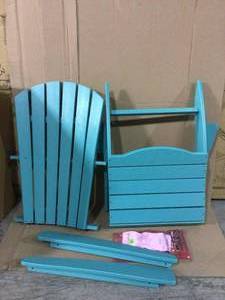lot 10 image: Grant Park Traditional Curveback Blue Plastic Outdoor Patio Adirondack Chair Customer Returns See Pictures