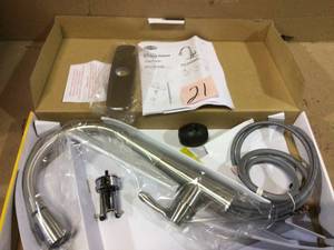 lot 21 image: Single-Handle Pull-Down Sprayer Kitchen Faucet with Solid Lever Handle - Brushed Nickel by EZ-FLO Customer Returns See Pictures 