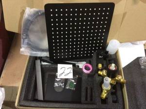 lot 22 image: Shower System Ceiling Mounted with 12 in. Square Rainfall Shower head and Handheld Shower Head Set, Matte Black by Boyel Living Customer Returns See Pictures