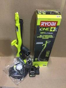 lot 29 image: ONE 18-Volt Lithium-Ion Electric Cordless String Trimmer and Edger - 1.3 Ah Battery and Charger Included by RYOBI Customer Returns See Pictures