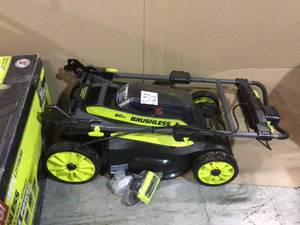 lot 57 image: 20 in. 40-Volt 6.0 Ah Lithium-Ion Battery Brushless Cordless Walk Behind Self-Propelled Lawn Mower with Charger Included by RYOBI Customer Returns See Pictures